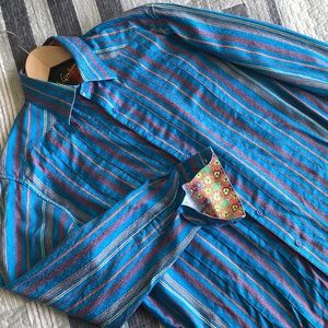 ROBERT GRAHAM BLUE STRIPED COLORFUL LONG SLEEVES BUTTON DOWN SHIRT SZ ME…